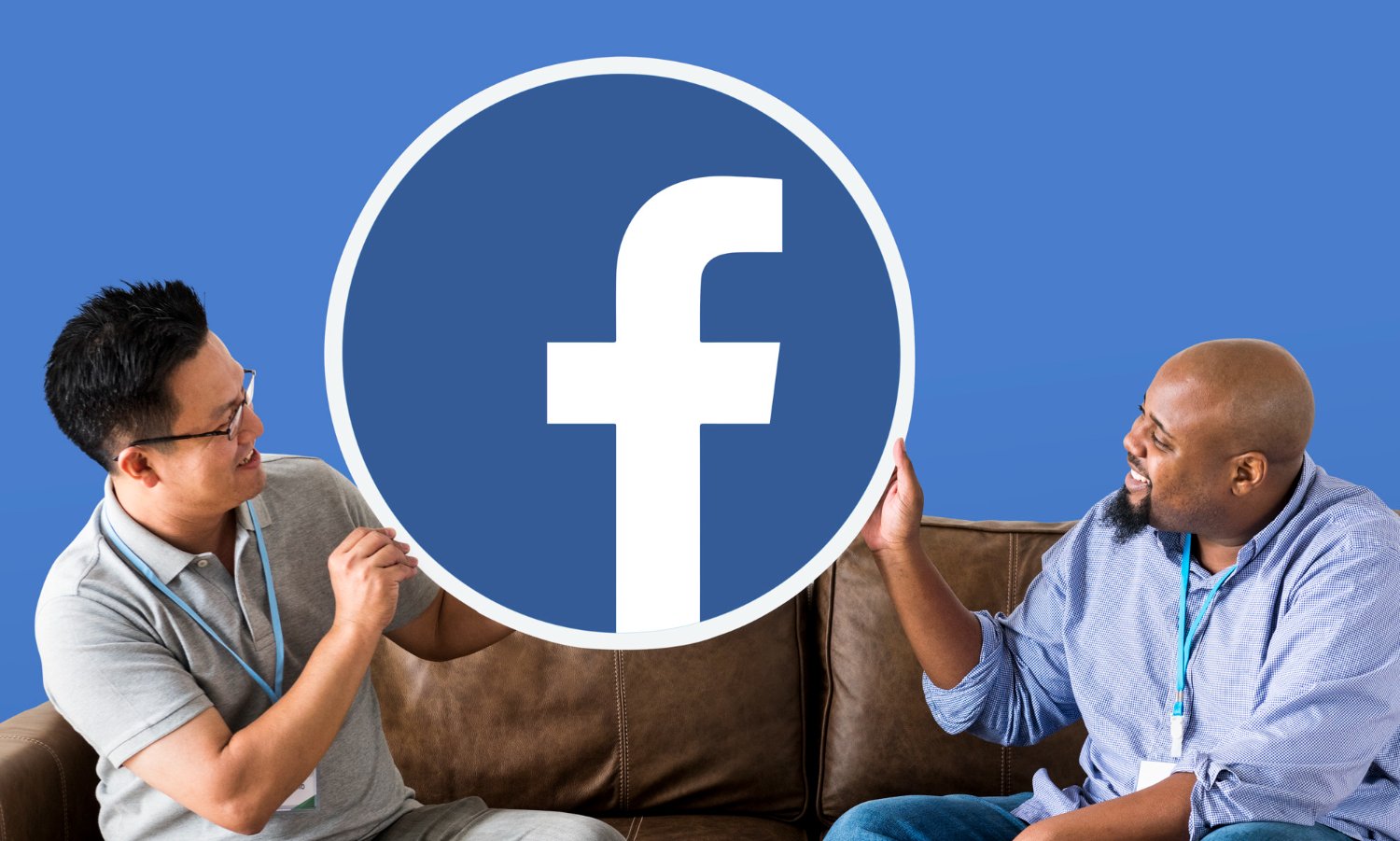 People holding Facebook icon representing Facebook marketing services and social media advertising.