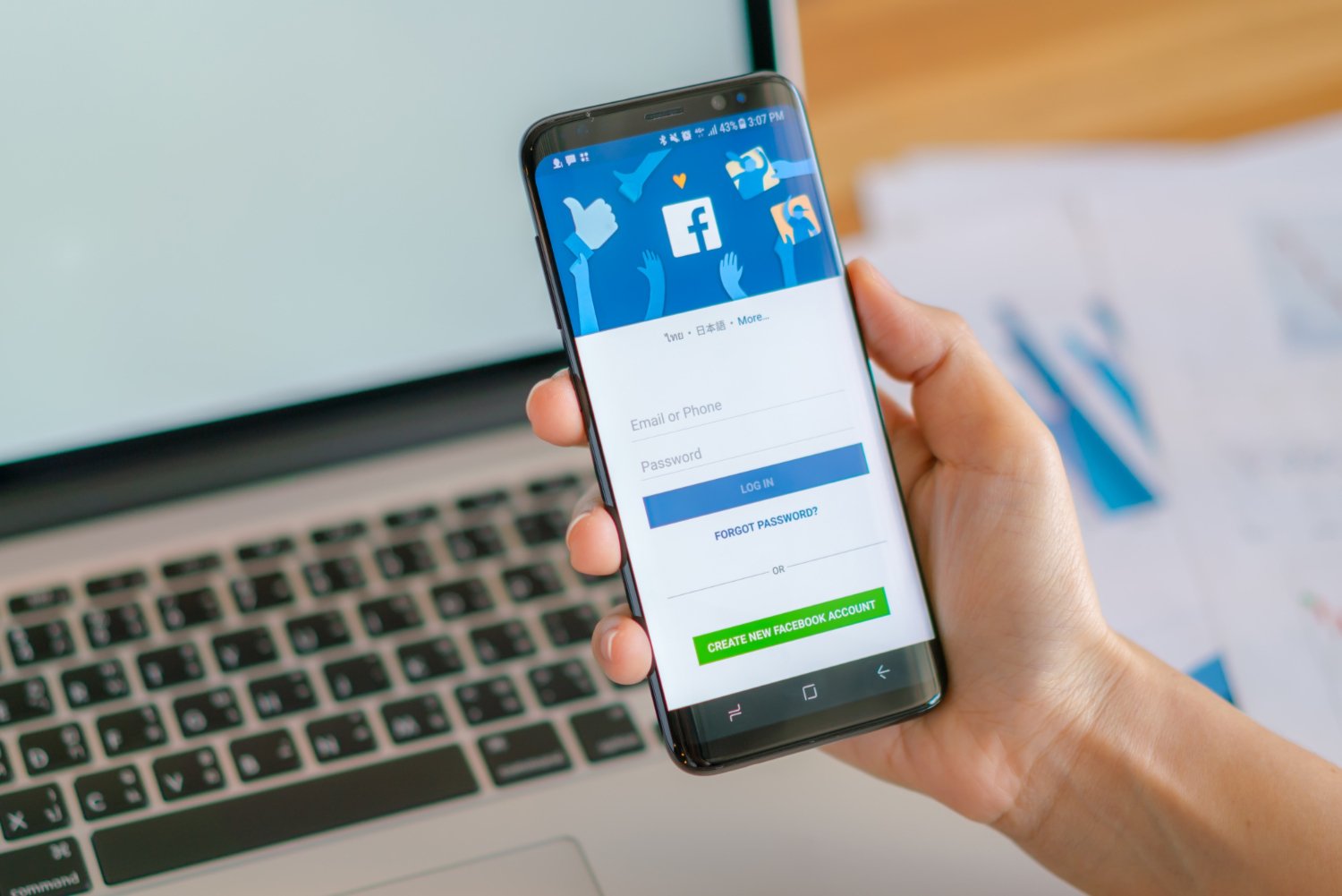 Social media communication concept representing Facebook marketing services and online advertising.