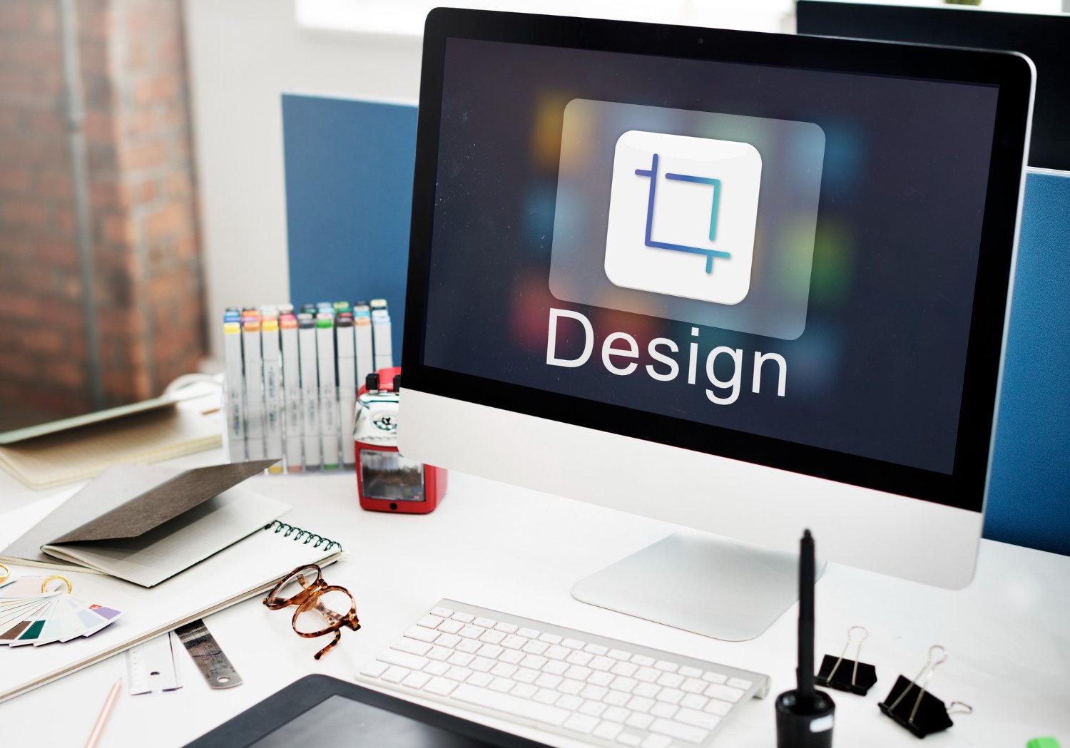 Graphic design software interface with resize tool concept for logo design services.