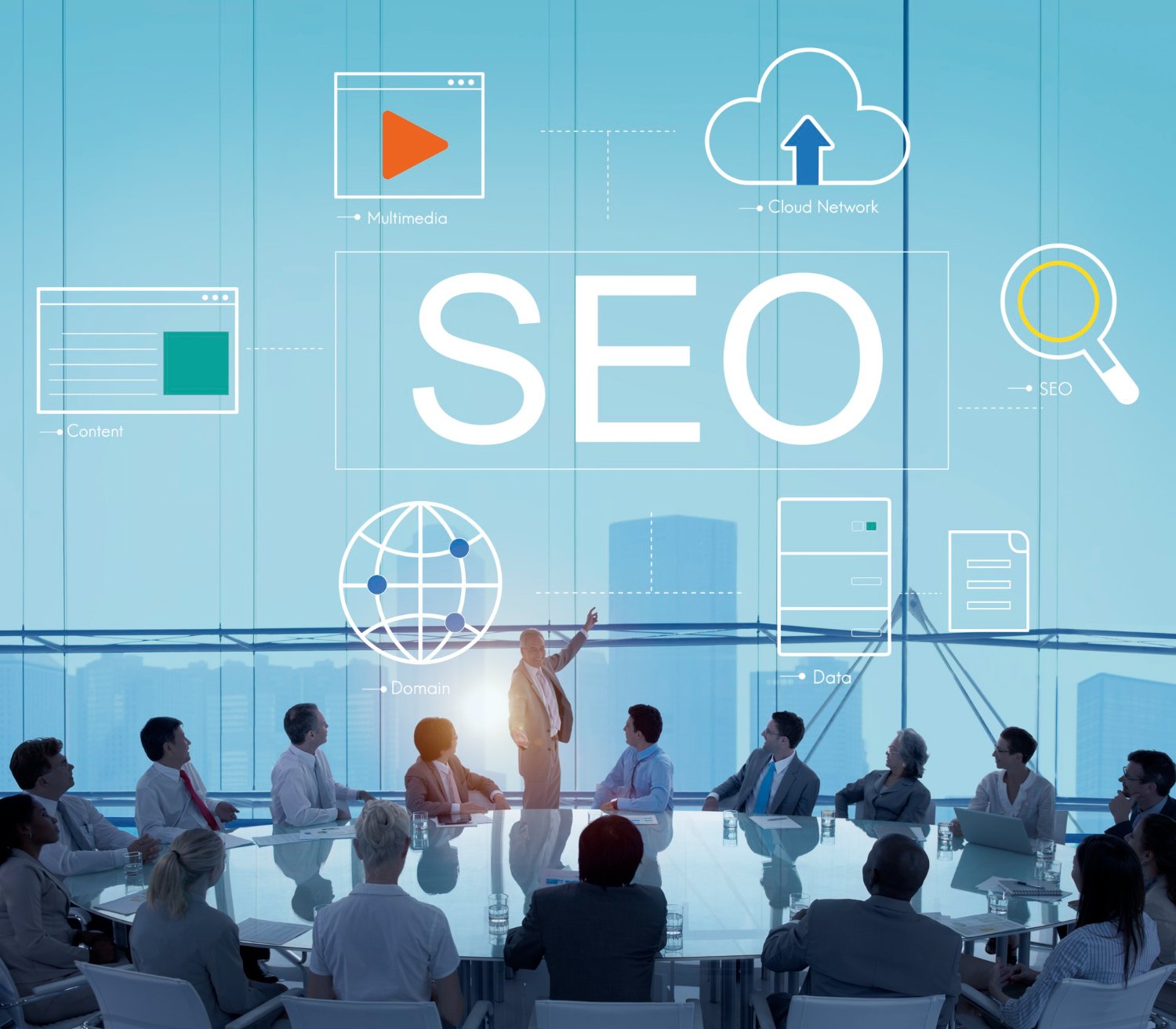 Local SEO services strategy meeting with team discussing Google My Business optimization.