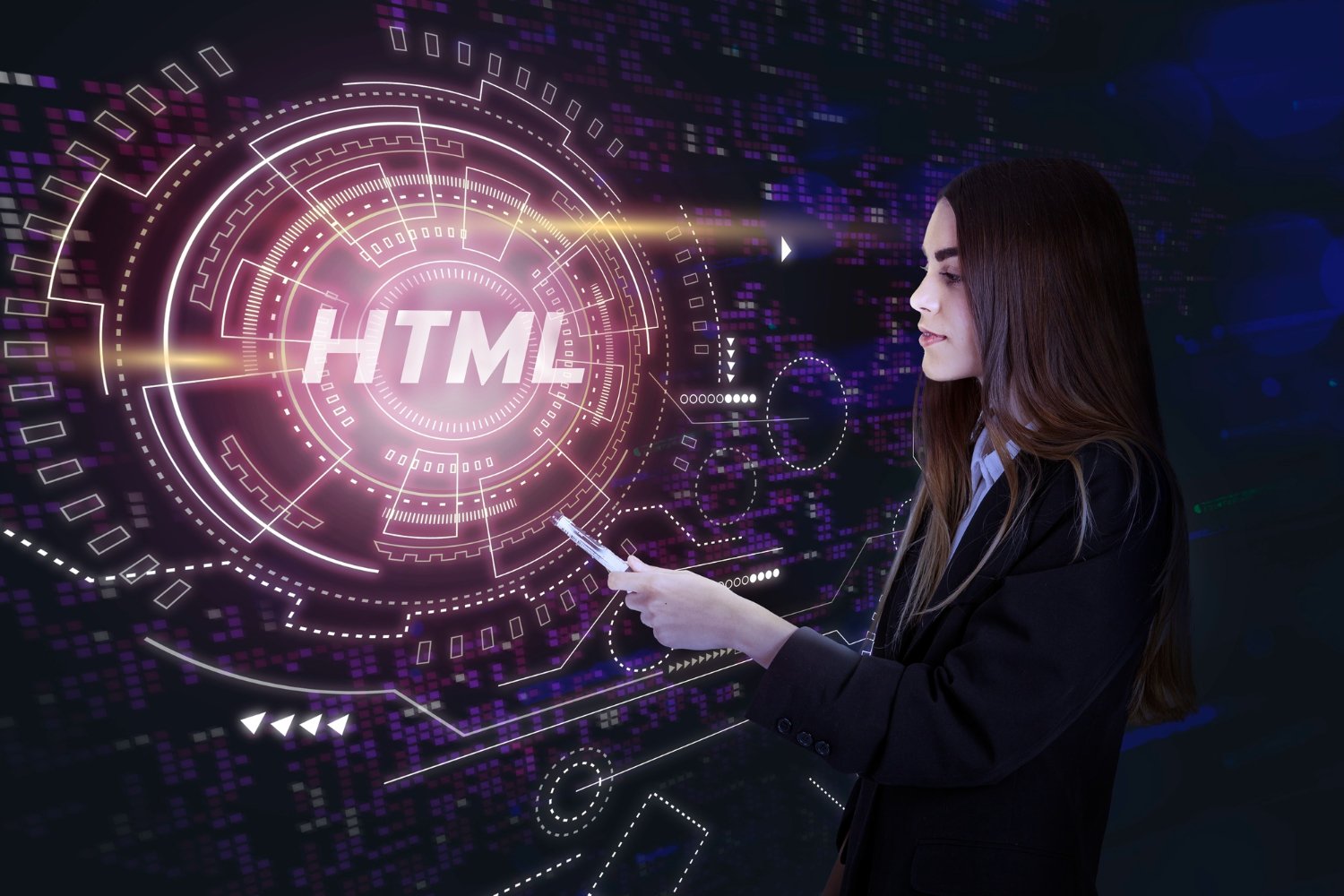 programming background collage with coding screens and web development technology