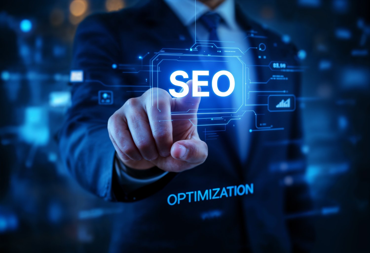 employee working on digital marketing strategy with seo analytics charts and graphs