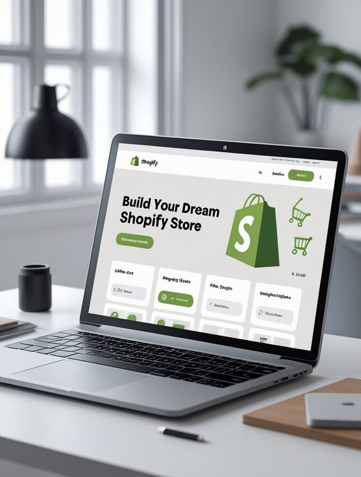 Shopify website development concept showing ecommerce online store and digital shopping platform.