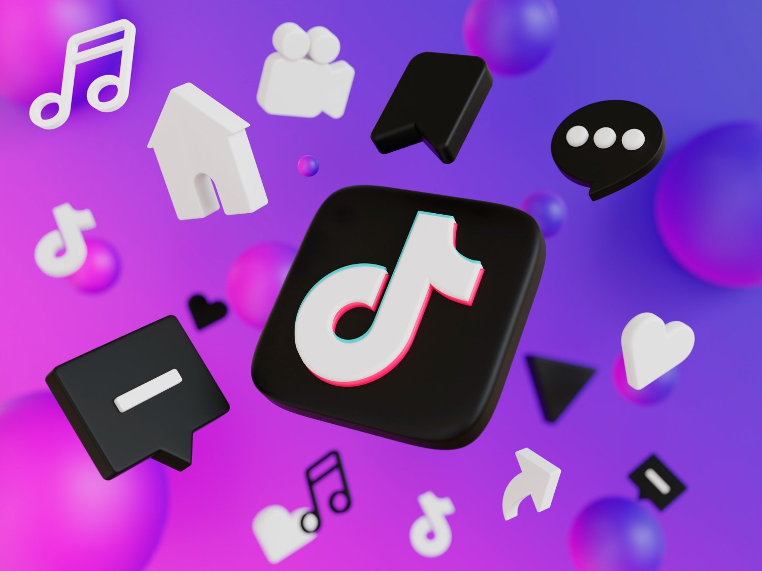 Social media icons representing TikTok marketing services and digital advertising.