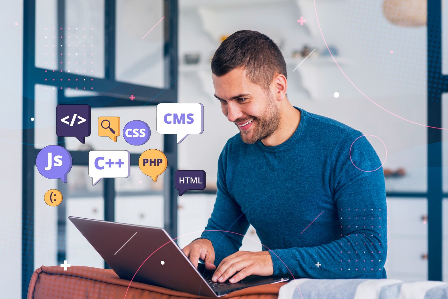 WordPress development services concept showing developer coding website on computer.