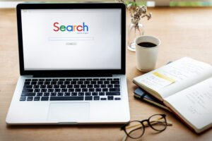 search engine optimization concept with laptop charts and marketing strategy