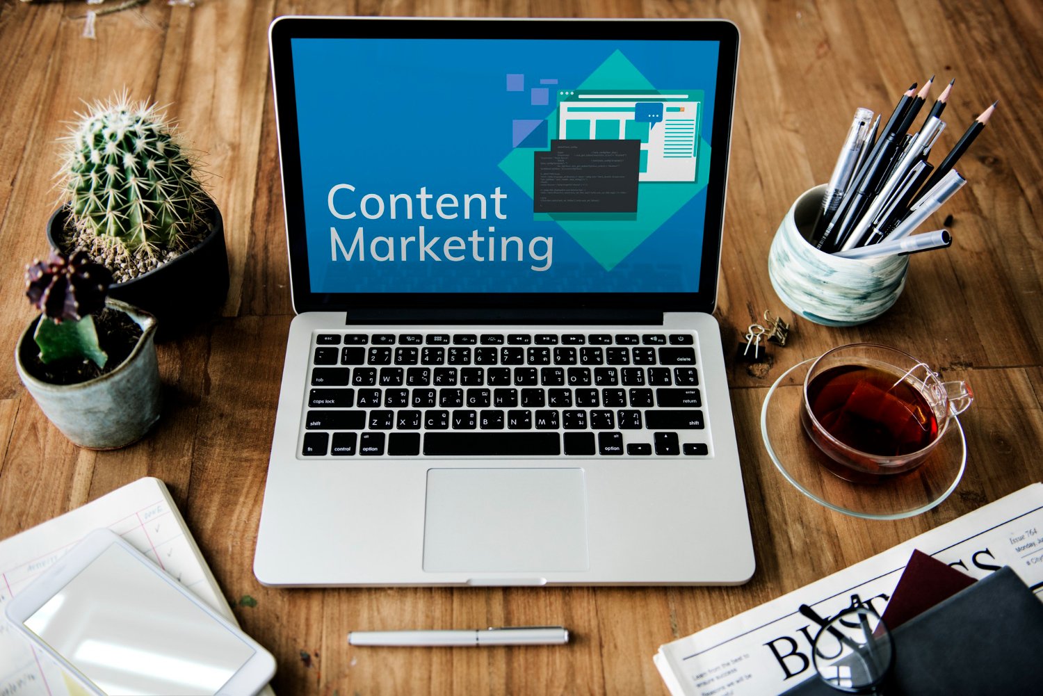 media marketing internet digital global concept representing content marketing and copywriting