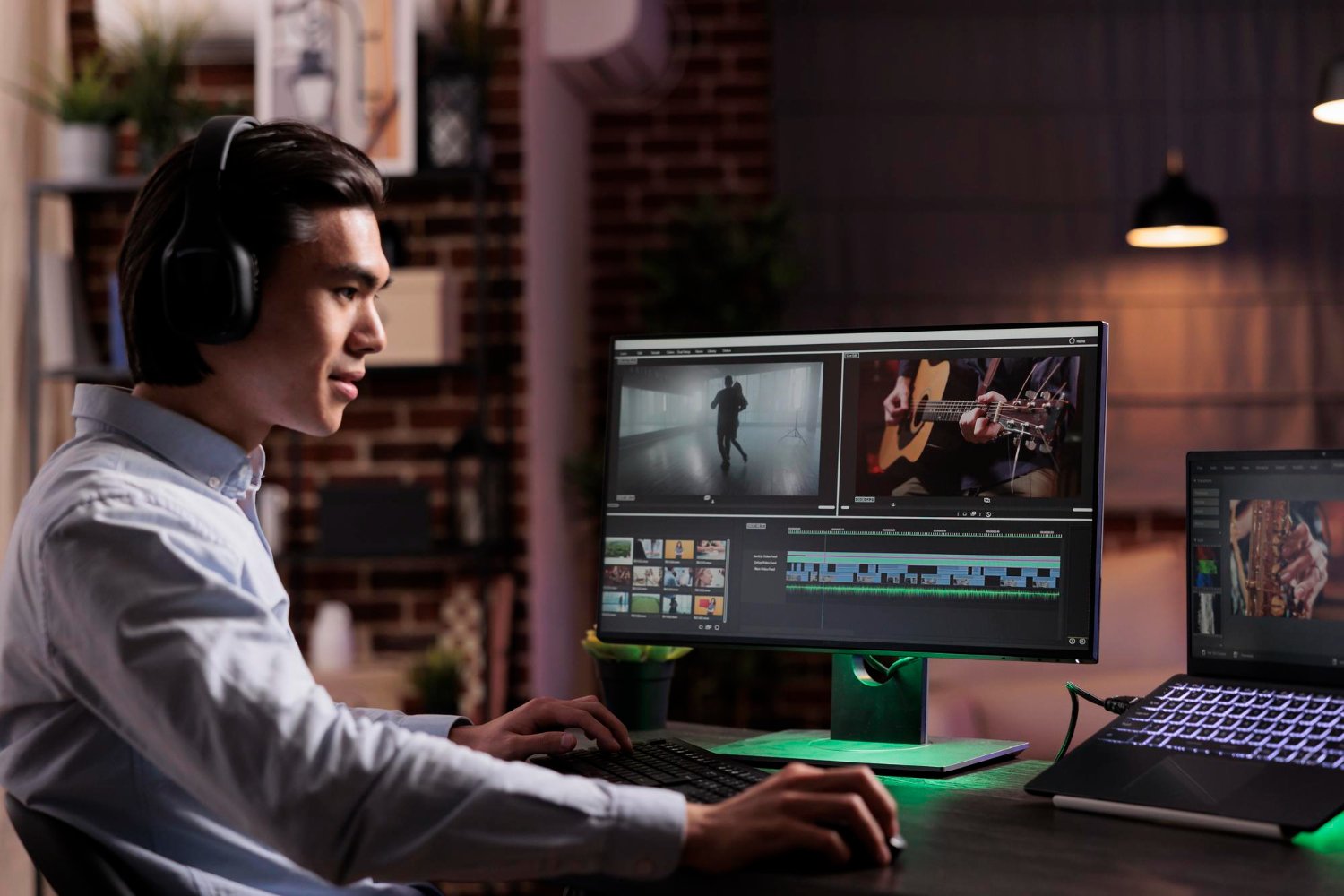 Video editor working on animation and visual effects for animated video production services.